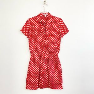 Carven Red Clover Print Silk Shirtdress Button Front XS
